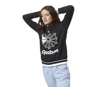 Bluza Damskie Reebok Classic French Terry Crew Czarne PL 30IGXNJ